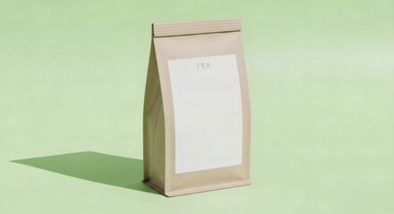 Blank Kraft Paper Coffee Bag Mockup with Label on Pastel Green Background