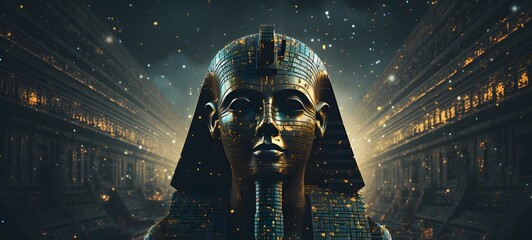 Pointillist grunge design of sphinx with abstract dotted pattern, ,generative AI