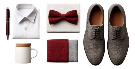 Elegant Fashion Accessories for Men with Shirt, Shoes, Bowtie, and Gift Box
