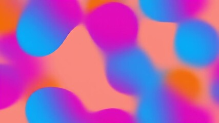 Vibrant abstract flowing shapes with gradients of electric blue magenta and bright orange on a soft peach background creating a fluid and dynamic