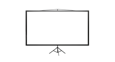 Empty Projection Screen on Tripod Stand, Blank White Display for Presentation or Exhibition