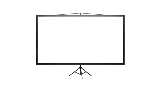 Empty Projection Screen on Tripod Stand, Blank White Display for Presentation or Exhibition