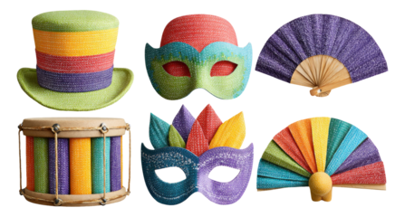 Vibrant Carnival Accessories With Colorful Patterns Isolated On Transparent Background