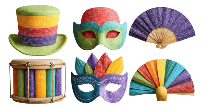 Vibrant Carnival Accessories With Colorful Patterns Isolated On Transparent Background
