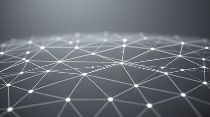 Dynamic network connection with glowing nodes against a gray backdrop showcasing futuristic technology and global communication in a modern abstract design