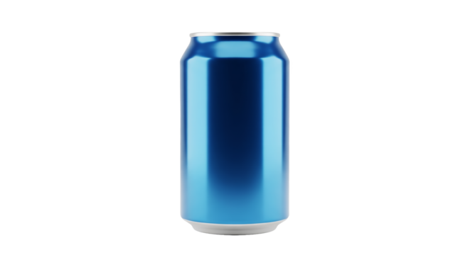 Generic Metallic Blue Aluminum Beverage Can Mockup Isolated on a Clean White Background for Product Branding, Packaging Design, and Refreshment Concepts, Ready for Custom Labeling and Advertising