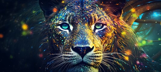 Pointillist grunge design of liger dryad with abstract dotted pattern,generative AI