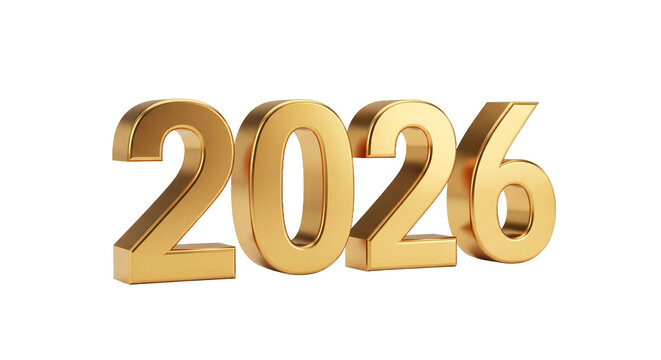 Golden 3D Numbers 2026 for New Year, Future, Celebration, and Milestones