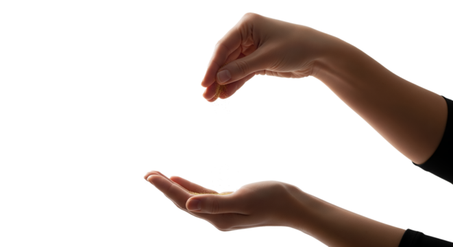 Golden particles falling into open hands