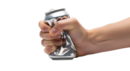 Hand crushing aluminum can into a ball