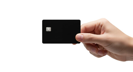 Hand holding a blank black credit card with chip