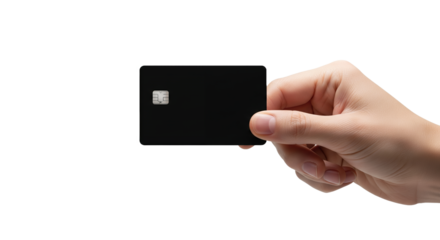 Hand holding a blank black credit card with chip