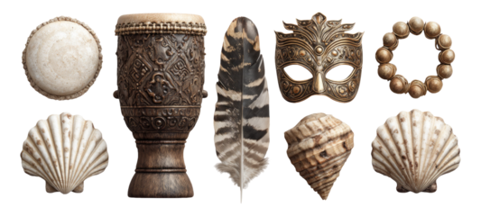 Detailed Collection of Artistic Crafts and Natural Objects on a Transparent Background