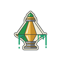 A colorful illustration of a stylized carousel with dripping green liquid.