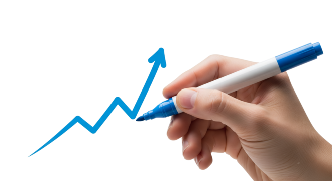 Hand drawing an upward trend graph with a marker