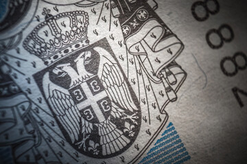 Fototapeta premium Serbian Coat of arms on the reverse of Serbian dinar banknote