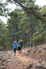 Family hiking through artemis nature trail in cyprus