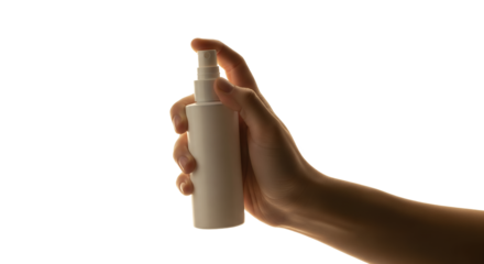 Hand Holding a White Spray Bottle, Backlit, Beauty, Skincare Product Concept