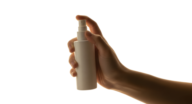 Hand Holding a White Spray Bottle, Backlit, Beauty, Skincare Product Concept