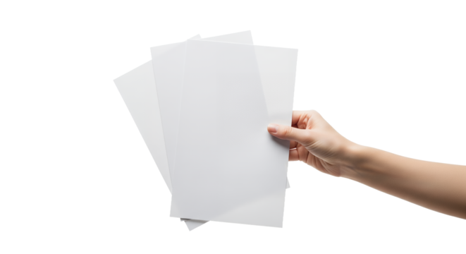Hand holding blank paper sheets