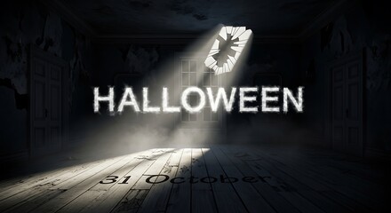 Halloween night in a dark, mysterious, abandoned room.
