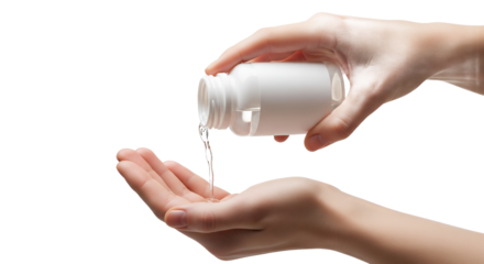 Hand Sanitizer Application, Hygiene Routine with Liquid Pouring onto Palm