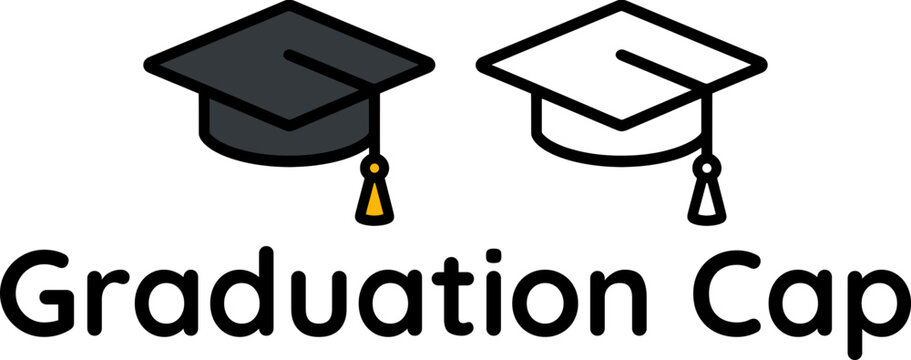 Flat vector of graduation cap in color and outline, educational theme design