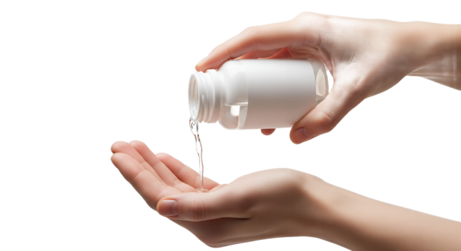 Hand Sanitizer Application, Hygiene Routine with Liquid Pouring onto Palm