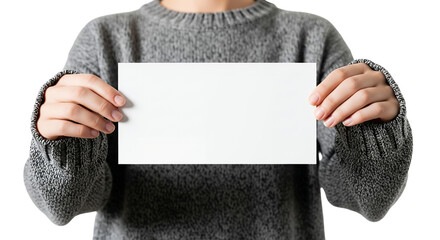 Hands holding blank paper card with copy space