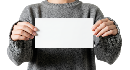 Hands holding blank paper card with copy space