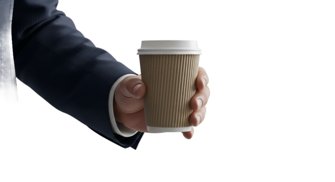 Holding a disposable cup of hot beverage, business concept.