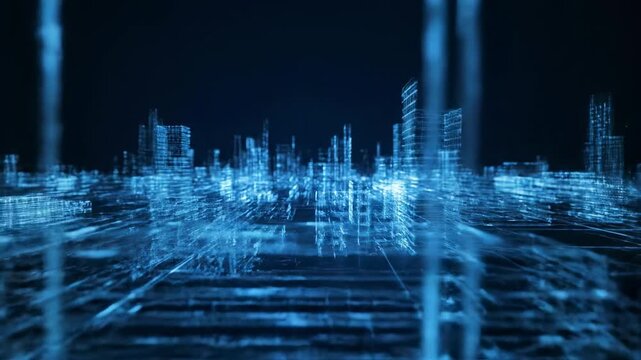 Abstract digital blueprint animation seamlessly transitioning through intricate geometric wireframe structures and architectural forms futuristic animation, architectural forms, tech background