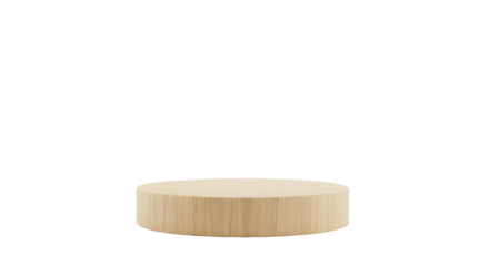Natural Light Wood Podium or Round Pedestal on a Minimalist White Studio Background for Product Presentation, Display Showcase, or Branding with Ample Copy Space