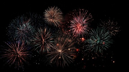 Fototapeta premium Spectacular Fireworks Display Illuminating the Night Sky, Celebrating Festive Occasions and Joyful Events