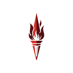 A stylized illustration of a torch with flames, featuring red and white colors.