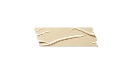Realistic textured adhesive tape strip with creased surface and ragged edges, a versatile beige cutout graphic for creative design projects on a clean white backdrop.