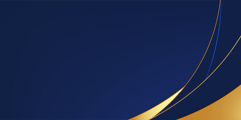 Elegant navy blue background with curved golden ribbon accents. Luxurious and modern abstract design perfect for invitations, certificates, business cards. vector illustration