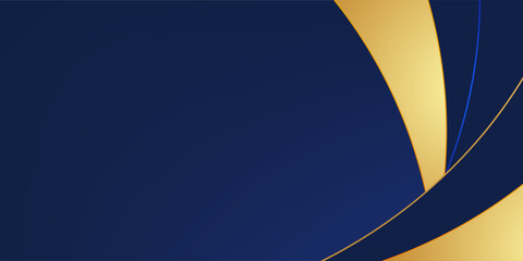 Elegant navy blue background with curved golden ribbon accents. Luxurious and modern abstract design perfect for invitations, certificates, business cards. vector Eps 10