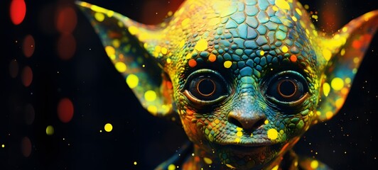 Pointillist grunge design of mini Goblin with abstract dotted pattern,generative AI