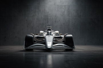 Racing Car in Industrial Setting. Formula 1 Racing Car with concrete background. Photoshoot.