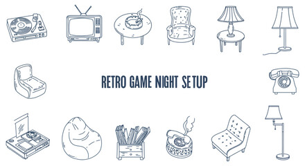 retro game night setup vintage television record player and rotary phone creating a nostalgic atmosphere for relaxation and a fun themed social gathering