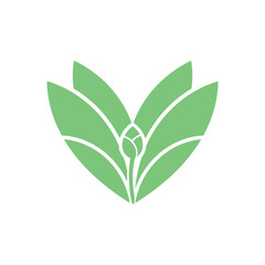 focused on main subject leaves forming a stylized green plant symbol.