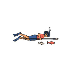 scuba diver exploring underwater scene with fish and bubbles.