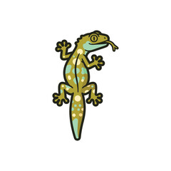 focused on main subject lizard cartoon style geometric accents.