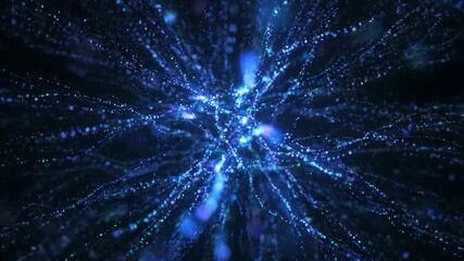 Abstract flowing particles creating intricate light trails and patterns symbolizing massive data processing and information exchange in a digital realm information exchange, glowing, data flow - Powered by Adobe