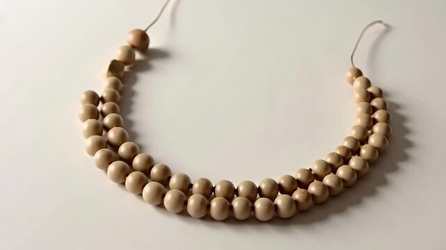 Elegant natural wooden bead garland draped gracefully, evoking warmth and organic beauty for serene decor and mindful projects.