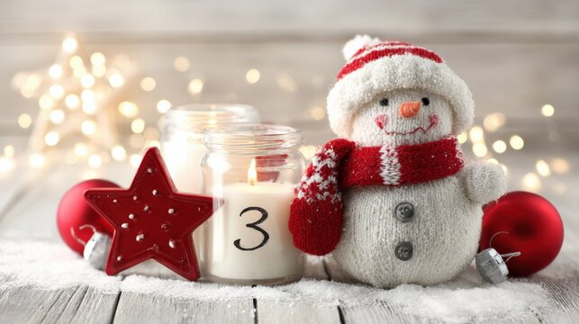 Festive Advent Calendar: Day 3 with Snowman, Candle, Star and Decorative Christmas Ornaments - Powered by Adobe