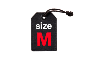 Size M on a transparent background. Text. Label, tag, price tag for designers, marketers and IT. Popular illustration, object, texture. Sphere of trade, economy, sales.