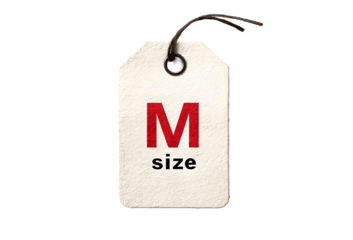 Size M on a transparent background. Text. Label, tag, price tag for designers, marketers and IT. Popular illustration, object, texture. Sphere of trade, economy, sales.