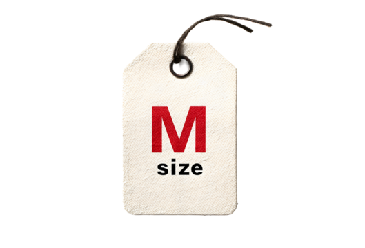 Size M on a transparent background. Text. Label, tag, price tag for designers, marketers and IT. Popular illustration, object, texture. Sphere of trade, economy, sales.